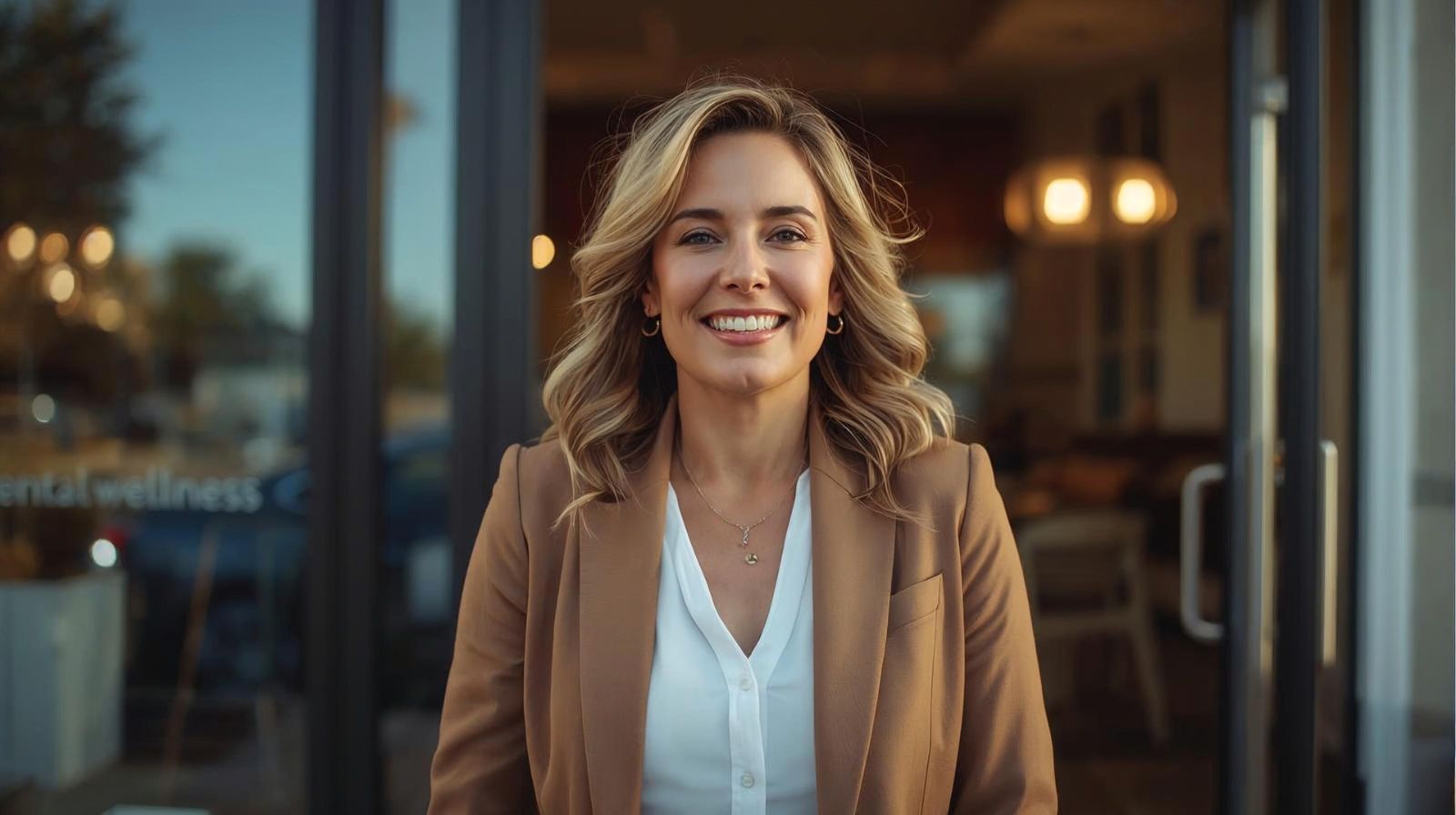 Confident patient after dental visit at Dr. Russell Kelly’s Orange CA office.