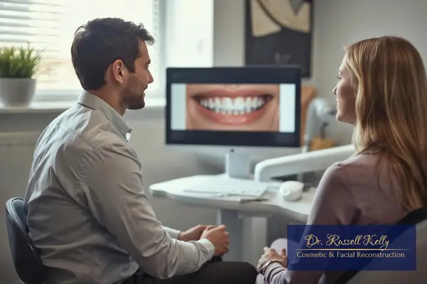 Dr. Russell Kelly discussing smile makeover options with patient in Orange CA